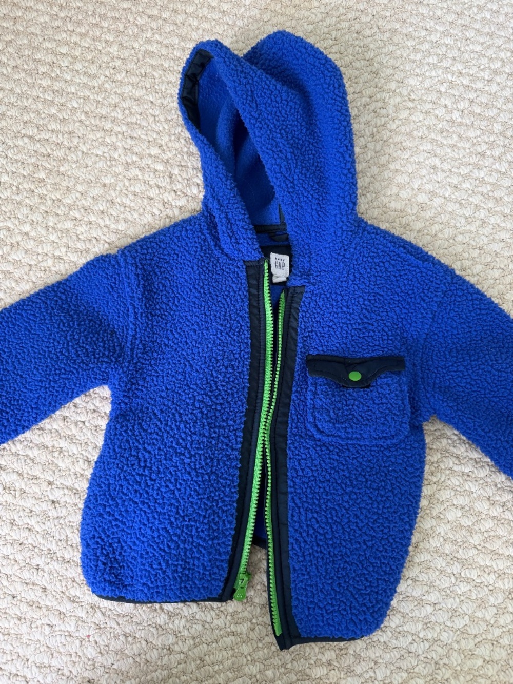 Baby GAP Toddler Boys Sherpa Fleece Hoodie Jacket Blue Green 3T
